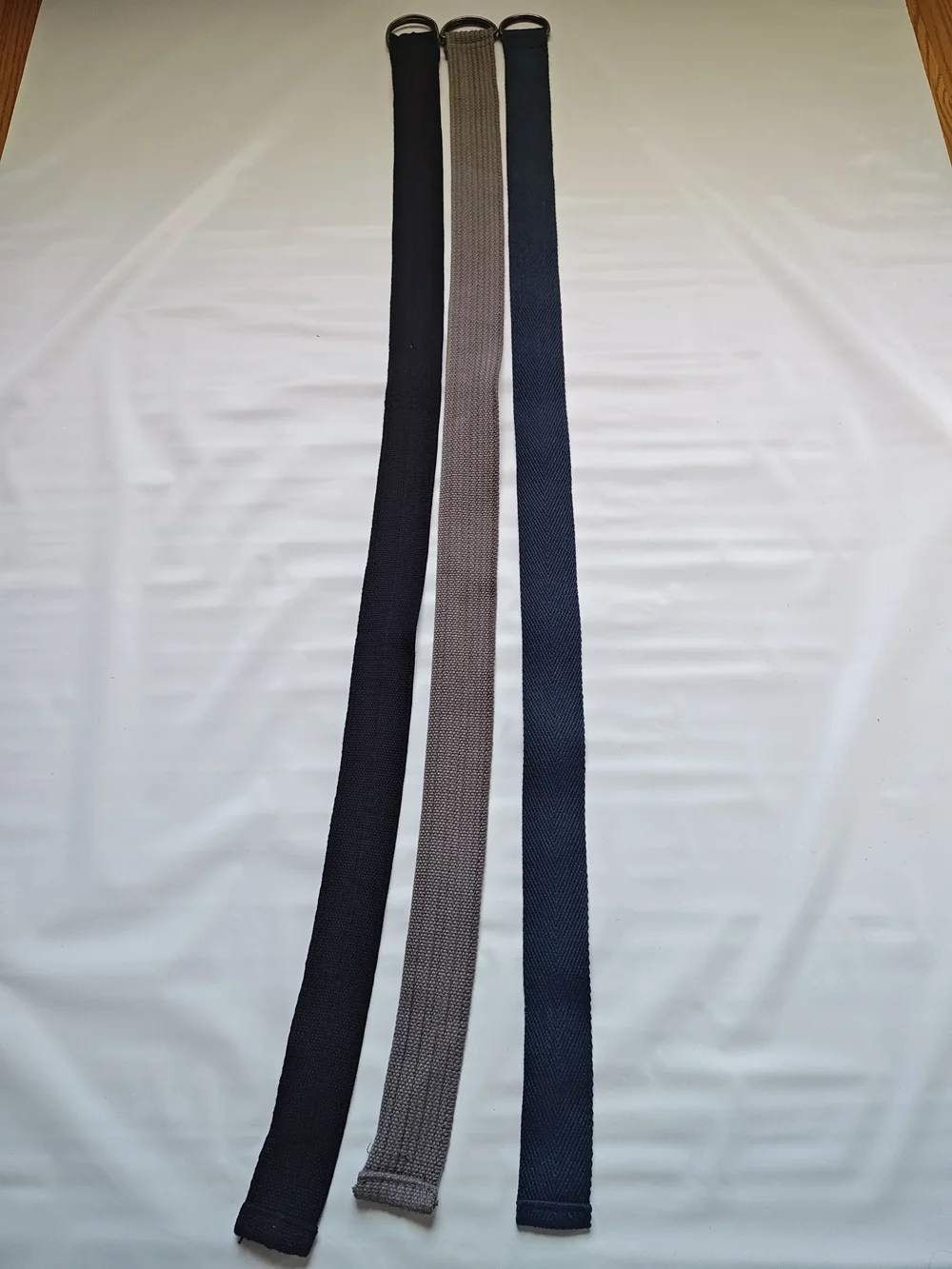 Lot of 3 Webbed Canvas D-Ring Belts Size 32 Casual Fabric Strap Navy Black Gray